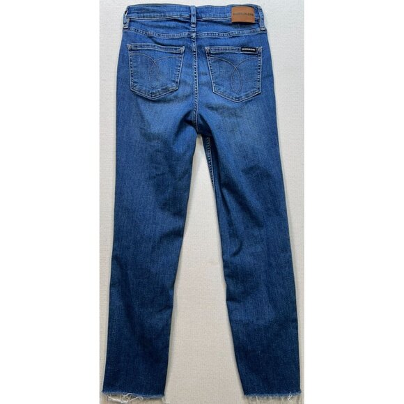 Calvin Klein Women's High Rise Slim Jeans Raw Hem Stretch Size 26 Blue Denim - Picture 2 of 11